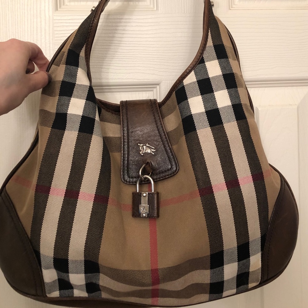 Authentic Burberry leather and house check hobo